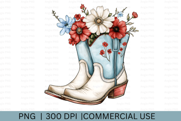 Floral Western Cowgirl Boots PNG Graphics for Crafts