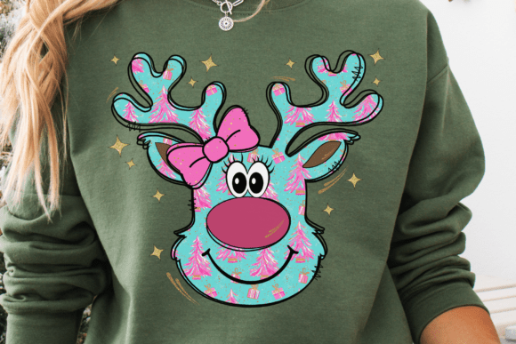 Pink Christmas Reindeer PNG, Coquette Graphics for Crafts