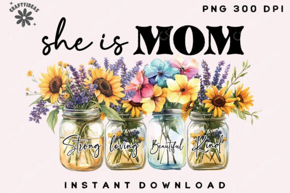 She is Mom Png, Retro Flower Mama PNG for Graphics and Crafts